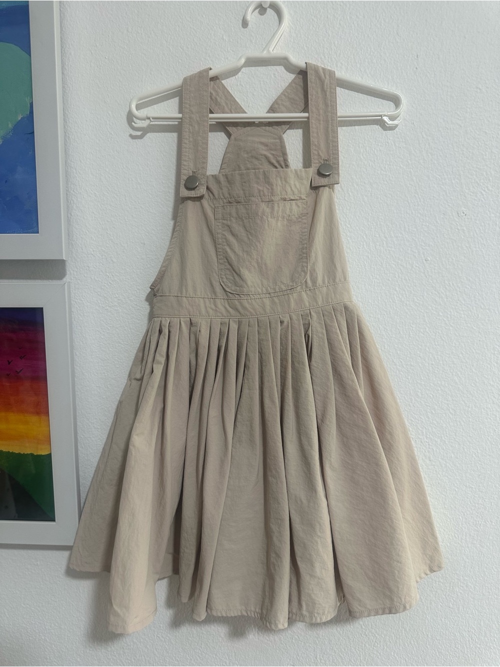 Zara Girls Beige Pleated Pinafore Overall Dress Size 6 116